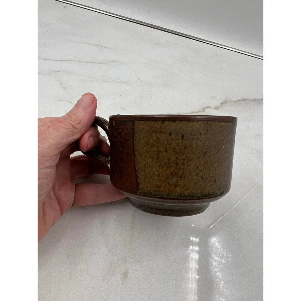 Iron Mountain Stoneware Roan Mountain Brown Cups and Saucers Artist Signed